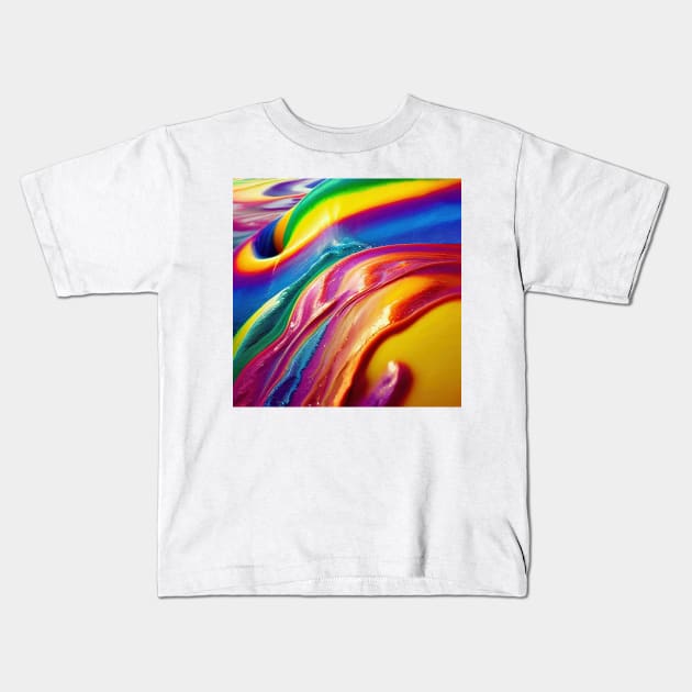 Liquid Colors Flowing Infinitely - Heavy Texture Swirling Thick Wet Paint - Abstract Inspirational Rainbow Drips Kids T-Shirt by JensenArtCo